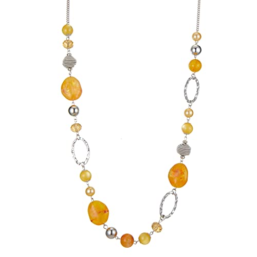 Bulinlin Silber Perplen Lang Kette für Damen Boho Statement Chain Halskette Modeschmuck Geburtstagsgeschenke für Frauen (52-Yellow) von Bulinlin