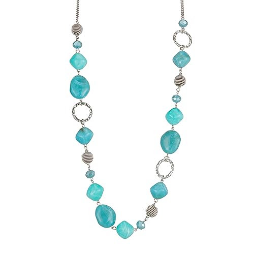 Bulinlin Silber Perplen Lang Kette für Damen Boho Statement Chain Halskette Modeschmuck Geburtstagsgeschenke für Frauen (53-Dark Light Turquoise) von Bulinlin