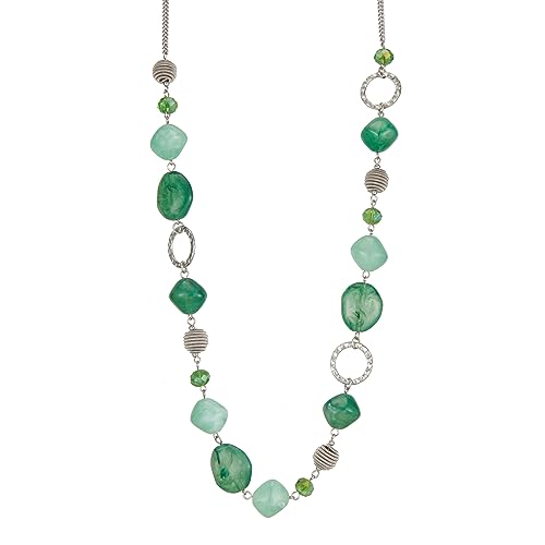 Bulinlin Silber Perplen Lang Kette für Damen Boho Statement Chain Halskette Modeschmuck Geburtstagsgeschenke für Frauen (53-Dark light jade green) von Bulinlin