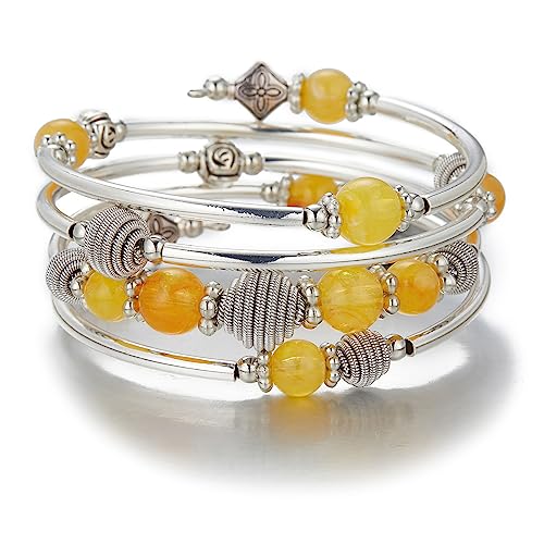 Bulinlin Silber Wickelarmband mit Naturstein Perlen Boho Mehrschichtiges Damen Armbänder Geburtstags Modegeschenk für Frauen (Gelb) von Bulinlin