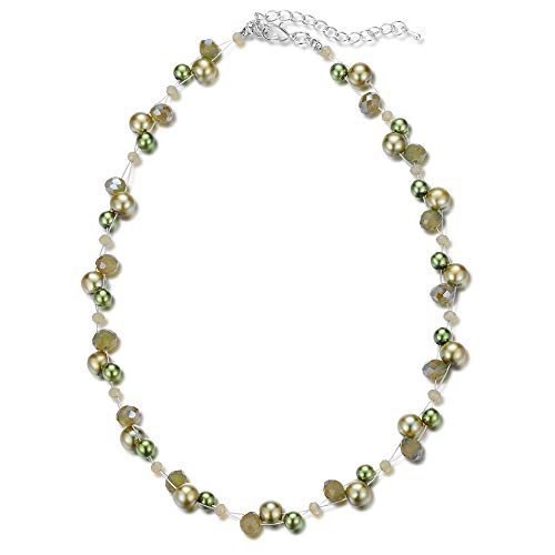 Bulinlin Damen Kristall Perlenkette Silber Boho Statement Choker Halskette für Frauen Modeschmuck Geburtstagsgeschenke（Army Green） von Bulinlin