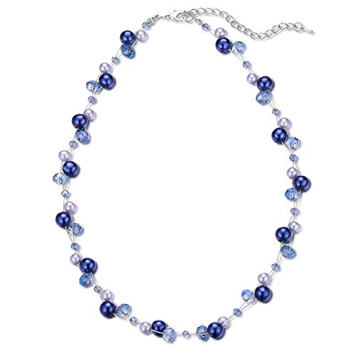 Bulinlin Damen Kristall Perlenkette Silber Boho Statement Choker Halskette für Frauen Modeschmuck Geburtstagsgeschenke（Blue） von Bulinlin