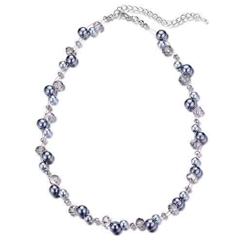 Bulinlin Damen Kristall Perlenkette Silber Boho Statement Choker Halskette für Frauen Modeschmuck Geburtstagsgeschenke（Grey） von Bulinlin