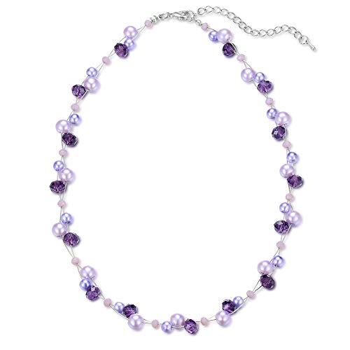 Bulinlin Damen Kristall Perlenkette Silber Boho Statement Choker Halskette für Frauen Modeschmuck Geburtstagsgeschenke（Purple） von Bulinlin