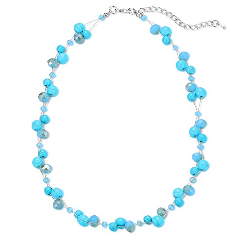 Bulinlin Damen Kristall Perlenkette Silber Boho Statement Choker Halskette für Frauen Modeschmuck Geburtstagsgeschenke（Turquoise） von Bulinlin