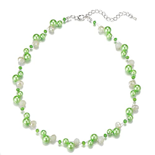 Bulinlin Damen Kristall Perlenkette Silber Boho Statement Choker Halskette für Frauen Modeschmuck Geburtstagsgeschenke（fruit green） von Bulinlin