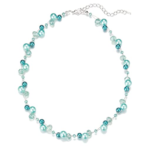 Bulinlin Damen Kristall Perlenkette Silber Boho Statement Choker Halskette für Frauen Modeschmuck Geburtstagsgeschenke（Hole Blue） von Bulinlin