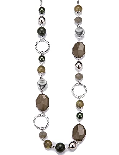 Bulinlin Damen Lange Perlenkette Statement Boho Silber Metallkette Hochzeitstag Modeschmuck Geschenke Pullover Halskette für Frauen（Army Green） von Bulinlin