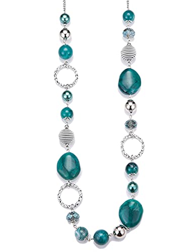 Bulinlin Damen Lange Perlenkette Statement Boho Silber Metallkette Hochzeitstag Modeschmuck Geschenke Pullover Halskette für Frauen（Sea green） von Bulinlin
