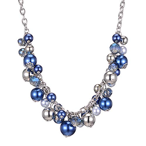 Bulinlin Damen Perlen Silber Kristall Boho Statement anhänger Halskette Modeschmuck Weihnachtsgeburtstagsgechenke für frauen(Blue) von Bulinlin