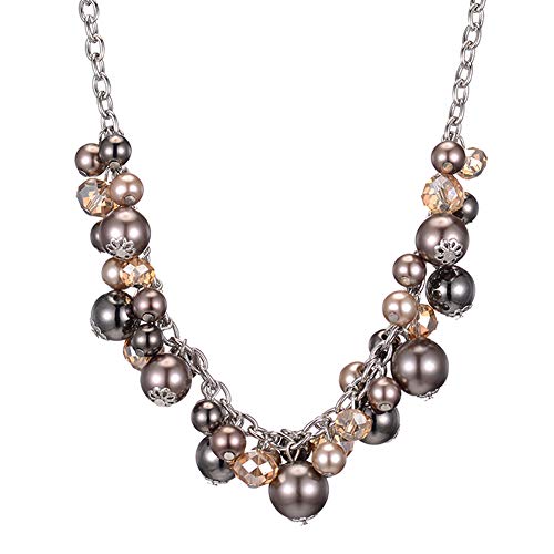 Bulinlin Damen Perlen Silber Kristall Boho Statement anhänger Halskette Modeschmuck Weihnachtsgeburtstagsgechenke für frauen(Brown) von Bulinlin