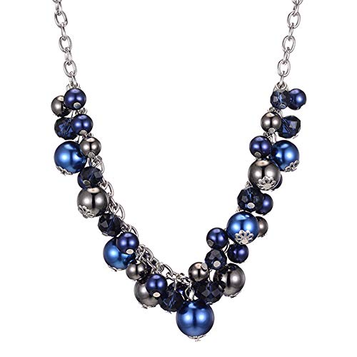 Bulinlin Damen Perlen Silber Kristall Boho Statement anhänger Halskette Modeschmuck Weihnachtsgeburtstagsgechenke für frauen(Navy blue) von Bulinlin