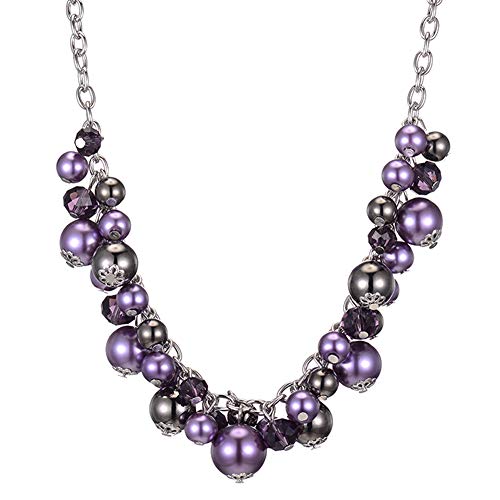 Bulinlin Damen Perlen Silber Kristall Boho Statement anhänger Halskette Modeschmuck Weihnachtsgeburtstagsgechenke für frauen(Purple) von Bulinlin