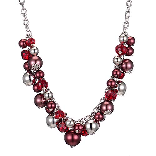 Bulinlin Damen Perlen Silber Kristall Boho Statement anhänger Halskette Modeschmuck Weihnachtsgeburtstagsgechenke für frauen(Red) von Bulinlin