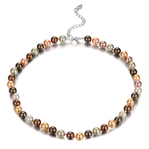 Bulinlin Damen Silber Muschel Perlenkette Boho Statement Strang Perlen Choker Halskette Modeschmuck Geschenke für Frauen(8mm Brown) von Bulinlin