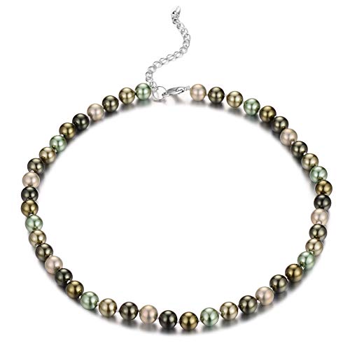 Bulinlin Damen Silber Muschel Perlenkette Boho Statement Strang Perlen Choker Halskette Modeschmuck Geschenke für Frauen(8mm Green) von Bulinlin
