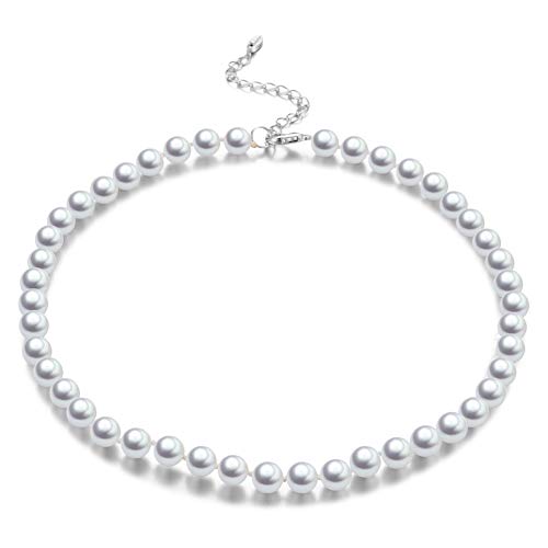 Bulinlin Damen Silber Muschel Perlenkette Boho Statement Strang Perlen Choker Halskette Modeschmuck Geschenke für Frauen(8mm White pearl) von Bulinlin
