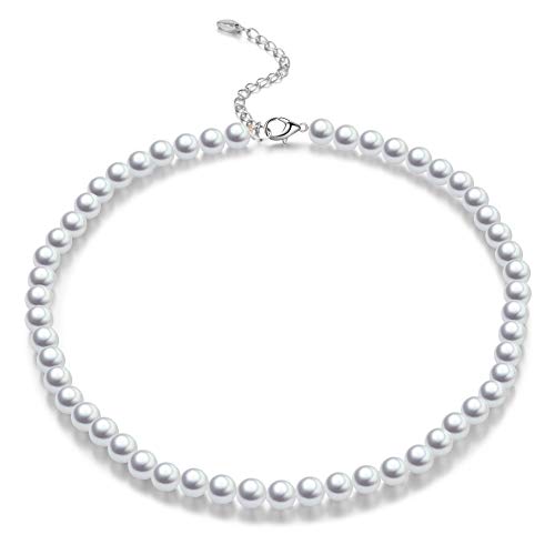 Bulinlin Damen Silber Muschel Perlenkette Boho Statement Strang Perlen Choker Halskette Modeschmuck Geschenke für Frauen(ZT-8mm White pearl) von Bulinlin