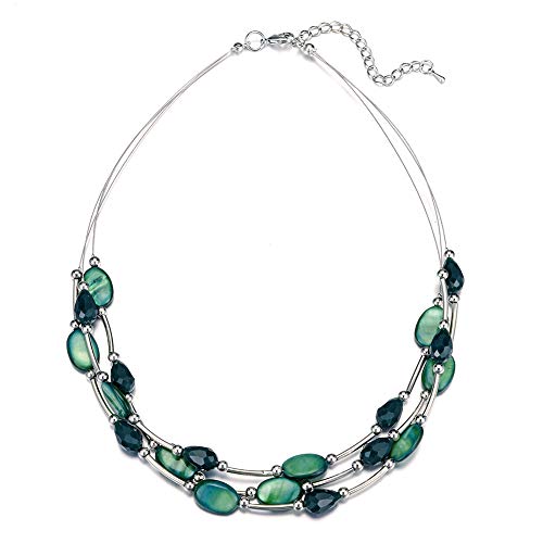 Bulinlin Damen Silber Perlenkette mit Kristall Statement Mehrreihige Boho Choker Halskette Modeschmuck Geburtstagsgeschenke für Frauen（13-Green） von Bulinlin