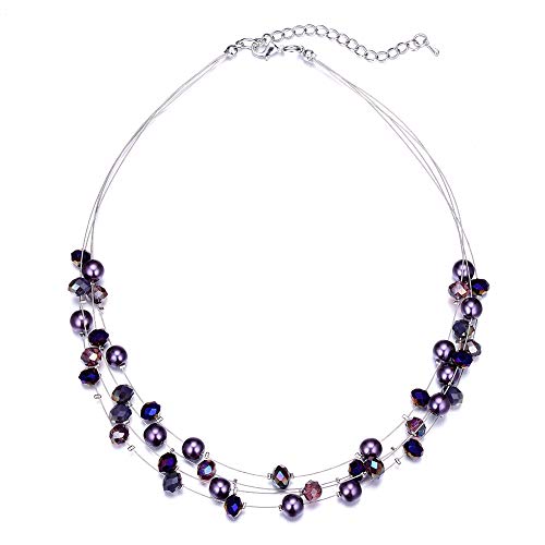 Bulinlin Damen Silber Perlenkette mit Kristall Statement Mehrreihige Boho Choker Halskette Modeschmuck Geburtstagsgeschenke für Frauen（15-Purple） von Bulinlin