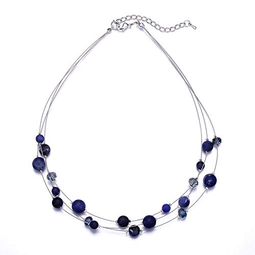 Bulinlin Damen Silber Perlenkette mit Kristall Statement Mehrreihige Boho Choker Halskette Modeschmuck Geburtstagsgeschenke für Frauen（98-Navy blue） von Bulinlin