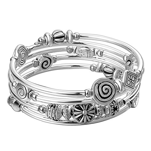 Bulinlin Damen Wickelarmband mit Achat Stein Silber Mehrschichtiges Perlen Armbänder Geburtstags Modeschmuck Geschenk für Frauen(09-Metal) von Bulinlin