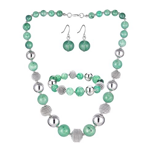 Bulinlin Perlen Damen Schmuck Set Silber Choker Halskette Ohrringe Creolen Statement Modeschmuck Weihnachtsgenchenke für Frauen(Jade Green) von Bulinlin