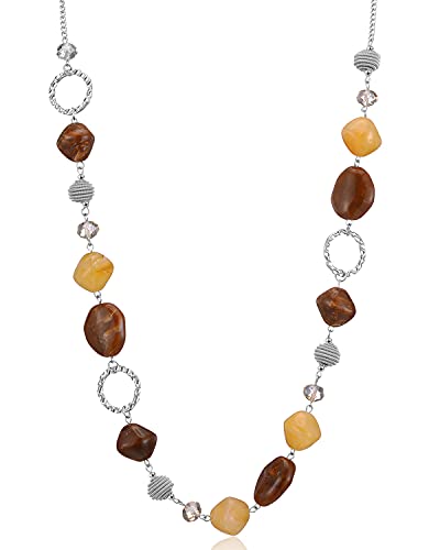 Bulinlin Silber Perplen Lang Kette für Damen Boho Statement Chain Halskette Modeschmuck Geburtstagsgeschenke für Frauen（Beige and coffee） von Bulinlin