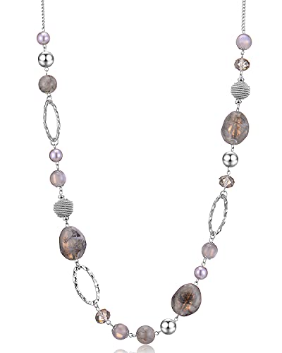 Bulinlin Silber Perplen Lang Kette für Damen Boho Statement Chain Halskette Modeschmuck Geburtstagsgeschenke für Frauen von Bulinlin
