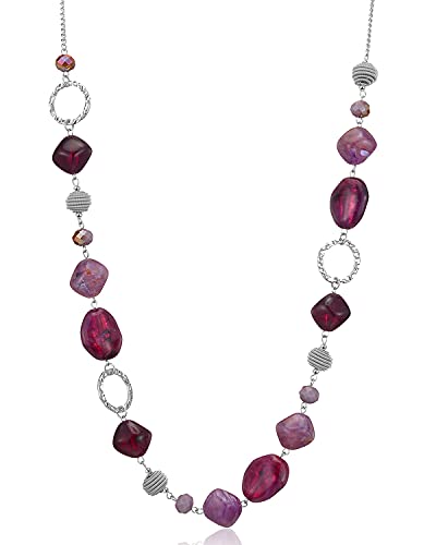 Bulinlin Silber Perplen Lang Kette für Damen Boho Statement Chain Halskette Modeschmuck Geburtstagsgeschenke für Frauen von Bulinlin