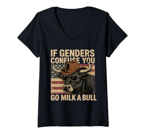 Damen Lustiges Zitat If Genders Confuse You Go Milk a Bull Vintage T-Shirt mit V-Ausschnitt Damen Lustiges Zitat If Genders Confuse You Go Milk a Bull Vintage T-Shirt mit V-Ausschnitt von Bull Humor Rural Attitude Vintage