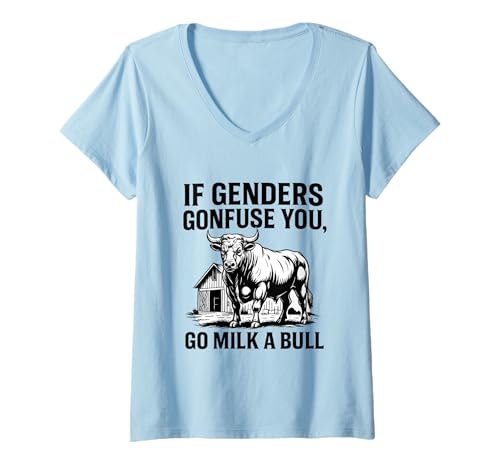 Damen Lustiges Zitat If Genders Confuse You Go Milk a Bull Vintage T-Shirt mit V-Ausschnitt Damen Lustiges Zitat If Genders Confuse You Go Milk a Bull Vintage T-Shirt mit V-Ausschnitt von Bull Humor Rural Attitude Vintage