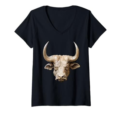 Damen Bull Head Aktienmarkt T-Shirt mit V-Ausschnitt von Bull Market Souvenirs & Gifts by DV8sTees