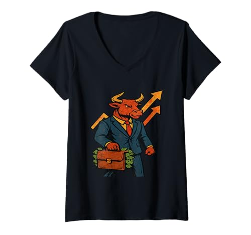 Damen Stock Market Bull Investor Koffer Geld Graphen T-Shirt mit V-Ausschnitt Damen Stock Market Bull Investor Koffer Geld Graphen T-Shirt mit V-Ausschnitt von Bull Market Vibes