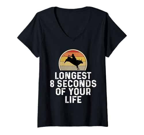 Damen Rodeo Bull Rider Longest 8 Seconds of Your Life Lustiger Cowboy T-Shirt mit V-Ausschnitt Damen Rodeo Bull Rider Longest 8 Seconds of Your Life Lustiger Cowboy T-Shirt mit V-Ausschnitt von Bull Riding Rodeo Gifts