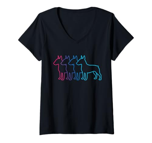 Damen Synthwave-Ästhetik im Retro-Look eines englischen Bullterriers T-Shirt mit V-Ausschnitt von Bull Terrier 80s Synthwave Vaporwave Dog Designs