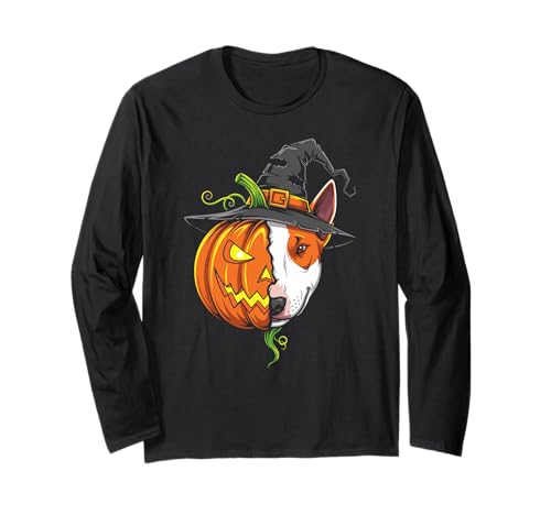 Bullterrier Kürbis Jack O Laterne Halloween Herren Damen Langarmshirt von Bull Terrier Dog Lovers Halloween Pumpkin Outfits