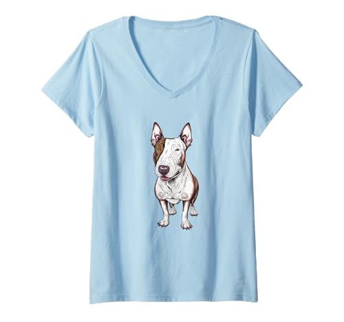 Damen Entzückendes Bullterrier-Illustrationsdesign T-Shirt mit V-Ausschnitt Damen Entzückendes Bullterrier-Illustrationsdesign T-Shirt mit V-Ausschnitt von Bull Terrier Enthusiasts