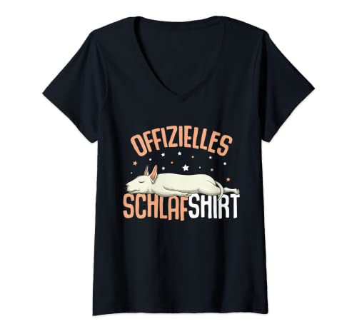 Damen Offizielles Schlafshirt Bullterrier Hunde T-Shirt mit V-Ausschnitt von Bull Terrier Hunde & Welpen Geschenkideen