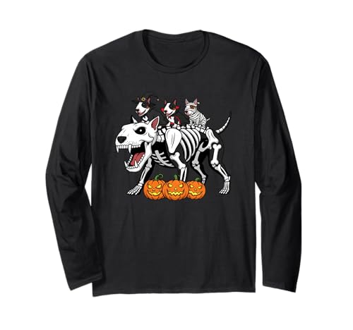 Bullterrier Skelett Mama Hexe Halloween Kinder Herren Damen Langarmshirt von Bull Terrier Lover Cute Halloween Outfits Boy Girl