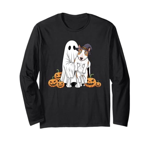 Lustiger Bullterrier Ghost Kürbis Halloween Kinder Herren Damen Langarmshirt von Bull Terrier Lover Cute Halloween Outfits Boy Girl