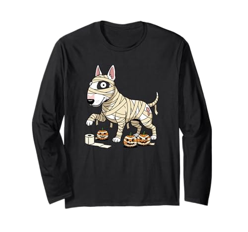 Lustiger Bullterrier Mumie Kürbis Halloween Kinder Herren Damen Langarmshirt von Bull Terrier Lover Cute Halloween Outfits Boy Girl