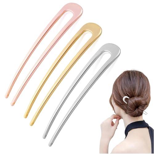 3 Stück U-Förmige Haarnadel, Französische Haarnadel, 2 Zinken Haarknoten Stifte, Haarschmuck aus Metall, Hair Pin Haarspange Hochsteckfrisur Haarspangen, Haarstyling-Zubehör für Frauen Mädchen von Bull Tiger Prestige