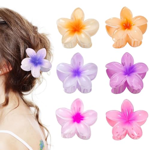 6 Stück Blumen Haarklammer, Rutschfeste Hawaii Haarspange, Große Haarklammer Blume, Niedliche Acryl Haarklammern, Kunststoff Haarstyling Zubehör, Flower Hair Claw Clips für Frauen Dick/Dünn Haar von Bull Tiger Prestige
