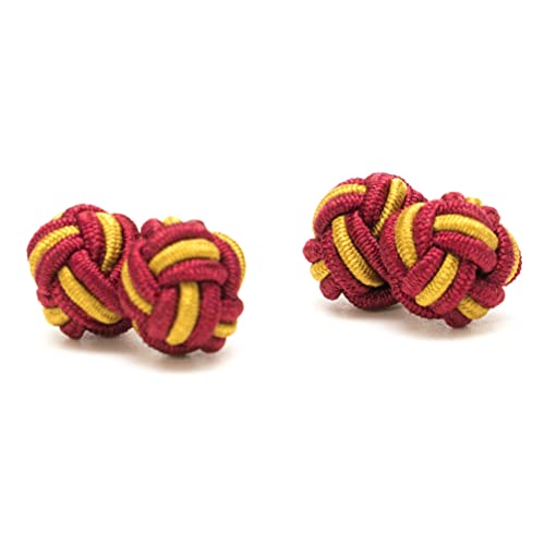 1 Paar Manschettenknöpfe/Seidenknoten/Stoffknoten bordeauxrot-gold, zweifarbig, Umschlagmanschette, dehnbar von Bull & Drake