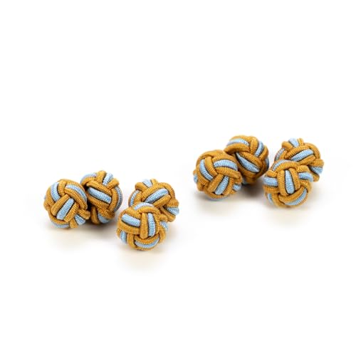 Bull & Drake Manschettenknöpfe, Seidenknoten, dehnbar, 2 Paar (4 Stück), Gelb-Himmelblau von Bull & Drake