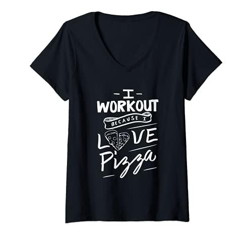 Damen I workout because I love Pizza - Funny Gym Food Lifting T-Shirt mit V-Ausschnitt Damen I workout because I love Pizza - Funny Gym Food Lifting T-Shirt mit V-Ausschnitt von BullQuack Fitness