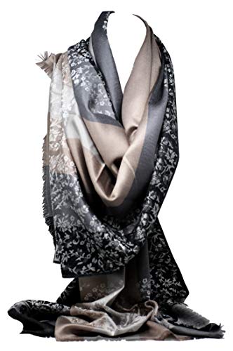 Qualität zwei doppelseitigen Druck selbst geprägte Pashmina Feel Wrap Schal Stola Schal (Stahlgrau Blumen/Streifen) von Bullahshah