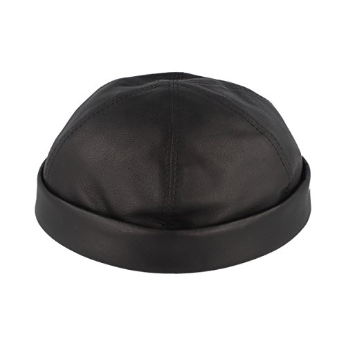 Bullani Docker-Cap | Docker-Mütze | Seemannsmütze aus 100% Leder – Made IN Germany – Bequem & Hautverträglich (65, schwarz) von Bullani