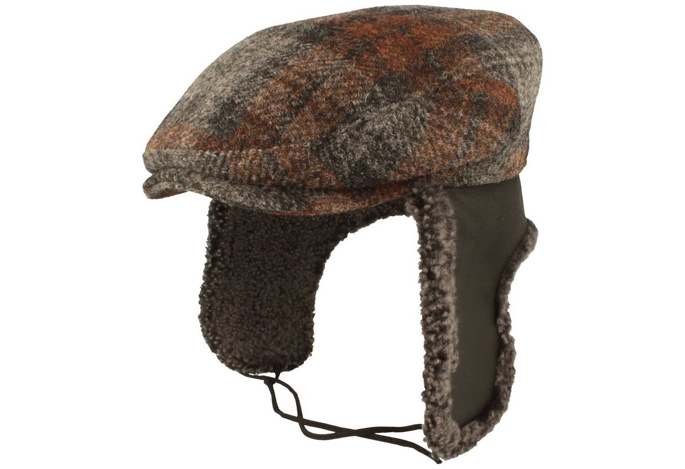Bullani Schiebermütze Harris Tweed Schirmmütze mit Lammfell Ohrenschutz von Bullani